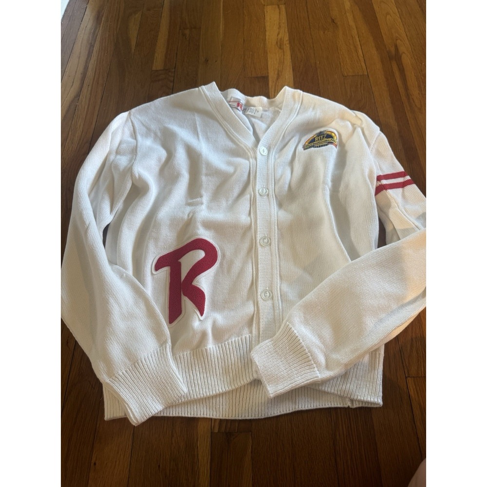 Vintage Men's Ritz Crackers Great Golden Hit‎ Letterman Style White Cardigan L